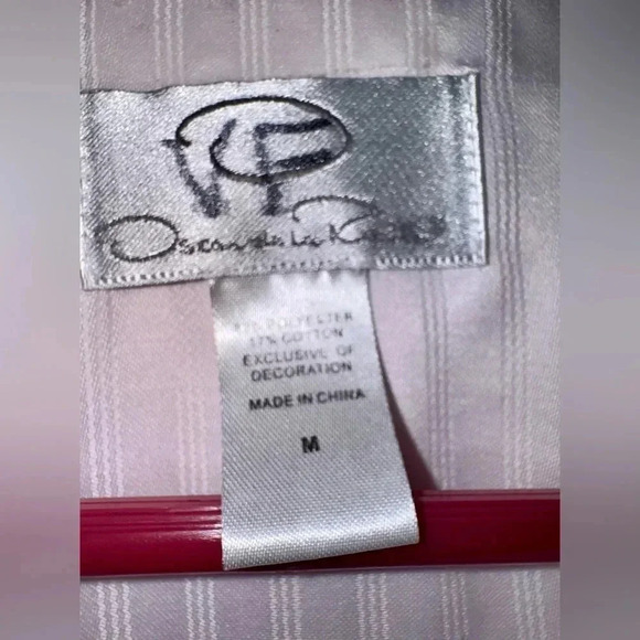 Oscar de la Renta Vintage Embossed Stripes 2 Piece Pajama Set Pink Size Medium - Picture 3 of 16